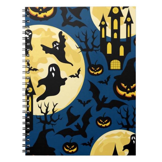 Halloween background. Seamless pattern with moons, Notebook (Front)