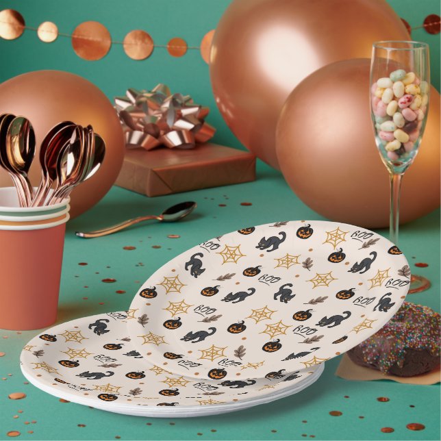 Halloween Background Star Pattern  Paper Plate (Multi)