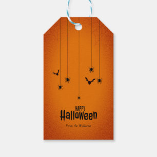 Halloween background with bats and spiders gift tags