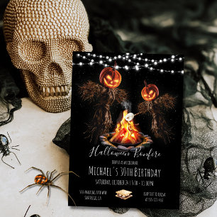 Halloween Backyard Bonfire string of lights Invitation