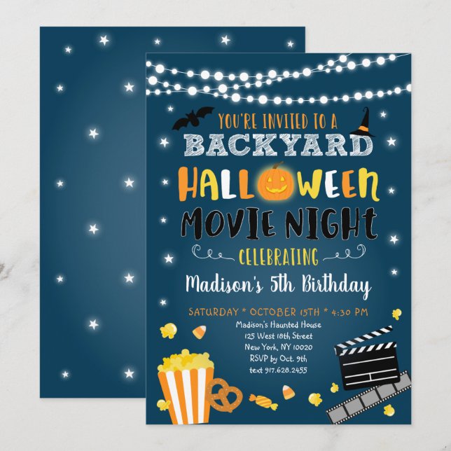 Halloween Backyard Movie Night Birthday Invitation (Front/Back)