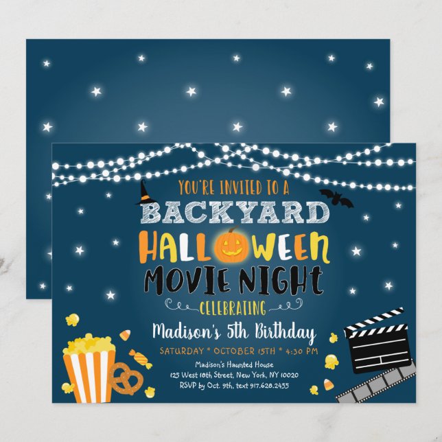 Halloween Backyard Movie Night Birthday Invitation (Front/Back)
