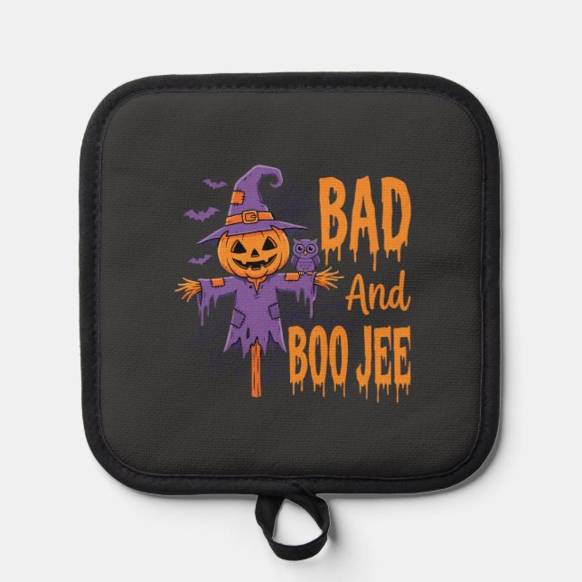 Halloween Bad And Boo Jee Scarecrow Graphic Pot Holder (Front)