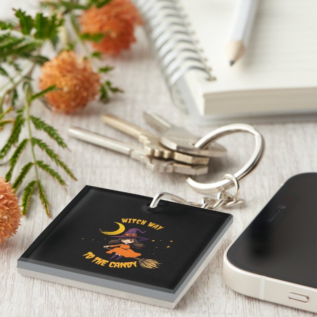 halloween bad witch pumpkin vibes key ring (Front Right)
