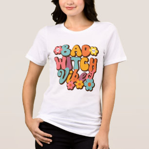 Halloween Bad Witch Vibes Retro Groovy Typography Tri-Blend Shirt