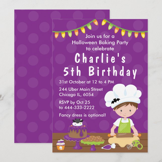Halloween Baking Birthday Brown Hair Boy Invitatio Invitation (Front/Back)