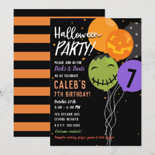 Halloween Balloons Festive Fun Cute Birthday Party Invitation