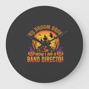 Halloween Band Director Witch Broom Haunted House Large Clock