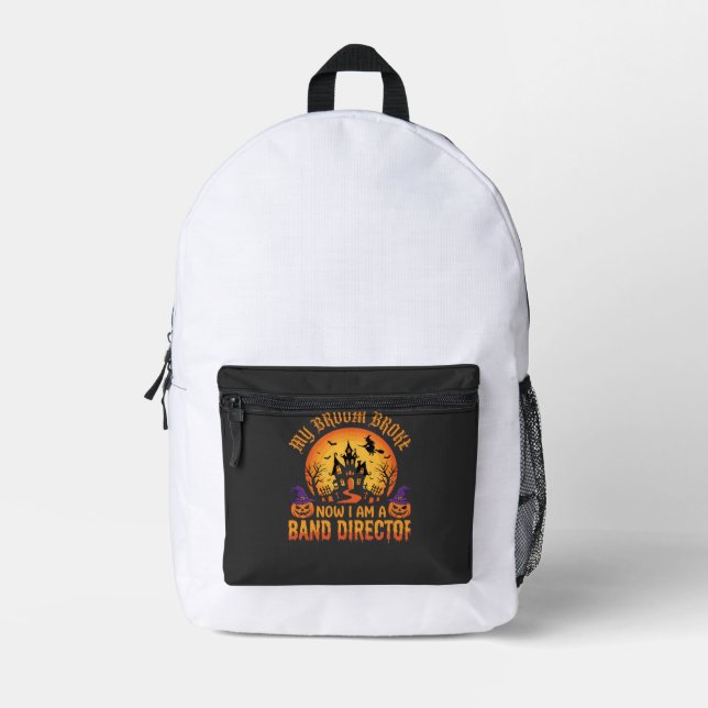 Halloween Band Director Witch Broom Haunted House  Printed Backpack (Front)