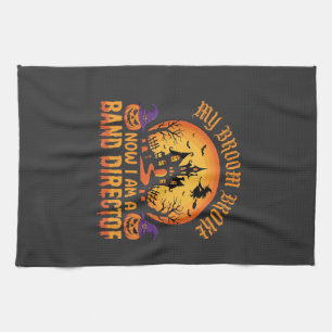 Halloween Band Director Witch Broom Haunted House Tea Towel