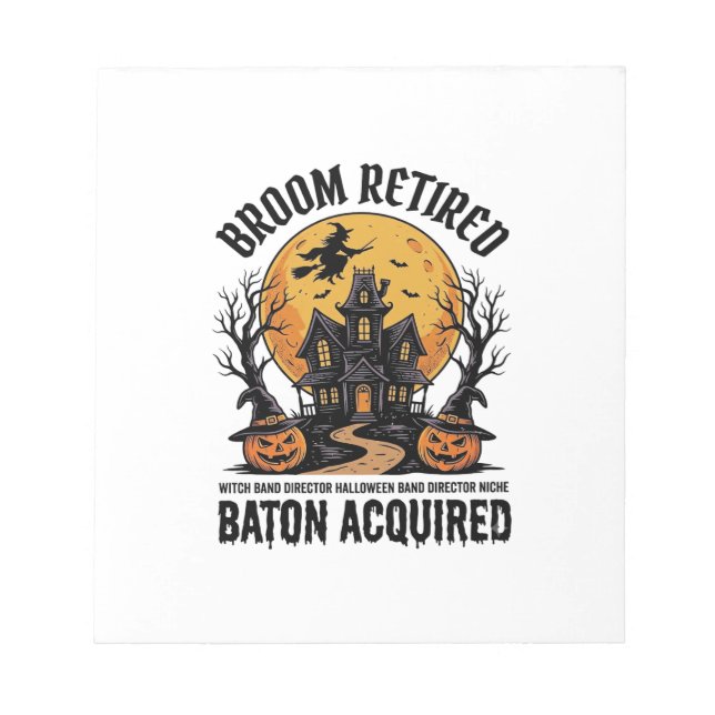 Halloween Band Director Witch Haunted House Design Notepad (Front)
