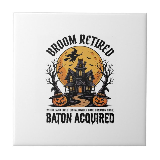 Halloween Band Director Witch Haunted House Design Tile (Front)