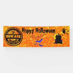 Halloween Banner Glitter Haunted House Witch