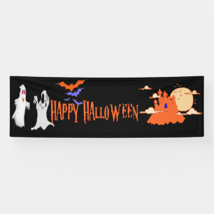 Halloween Banner Haunted House, Bats , Ghosts
