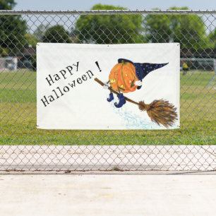 Halloween Banner Witch Pumpkin Flying Broom