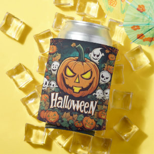 Halloween banner with pumpkins and ghosts - can cooler