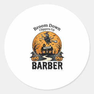 Halloween Barber Shirt Witchy Haunted Salon Pun_1 Classic Round Sticker