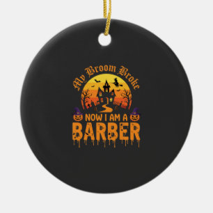 Halloween Barber Witch Broom Broke Haunted House D Ceramic Tree Decoration
