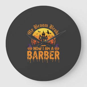 Halloween Barber Witch Broom Broke Haunted House D Large Clock
