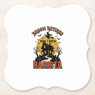 Halloween Barista Shirt Funny Witch Coffee Pun Des Paper Coaster