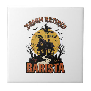 Halloween Barista Shirt Funny Witch Coffee Pun Des Tile