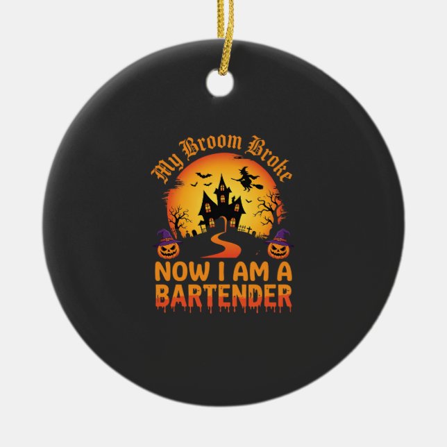 Halloween Bartender Haunted House Witch Pumpkin De Ceramic Tree Decoration (Front)