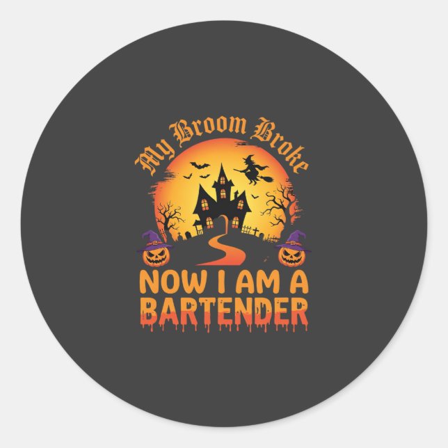 Halloween Bartender Haunted House Witch Pumpkin De Classic Round Sticker (Front)
