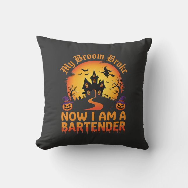 Halloween Bartender Haunted House Witch Pumpkin De Cushion (Front)