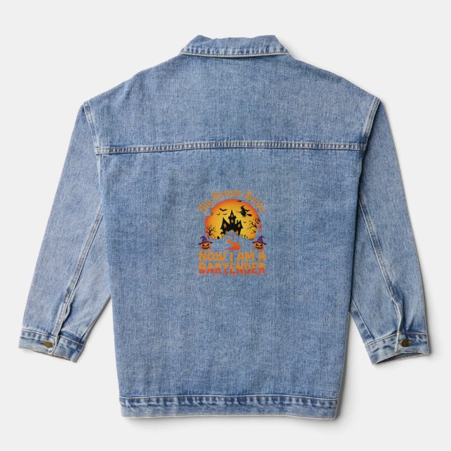 Halloween Bartender Haunted House Witch Pumpkin De Denim Jacket (Back)