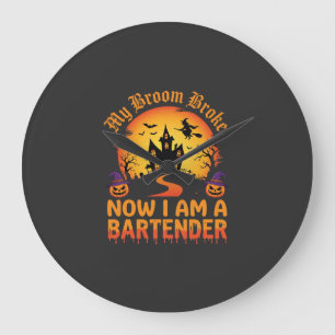 Halloween Bartender Haunted House Witch Pumpkin De Large Clock