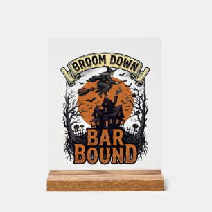 Halloween Bartender Shirt Funny Witch Broom Bar Pu Acrylic Sign