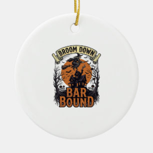 Halloween Bartender Shirt Funny Witch Broom Bar Pu Ceramic Tree Decoration