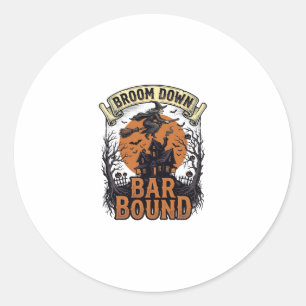 Halloween Bartender Shirt Funny Witch Broom Bar Pu Classic Round Sticker