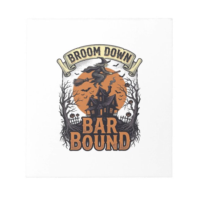 Halloween Bartender Shirt Funny Witch Broom Bar Pu Notepad (Front)