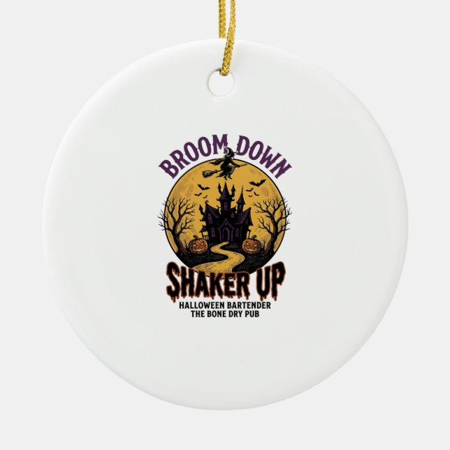 Halloween Bartender Shirt Haunted Tavern Witch Des Ceramic Tree Decoration (Front)