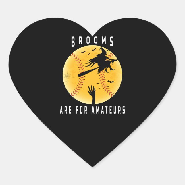 Halloween Baseball Brooms Are For Amateurs Gift Heart Sticker (Front)