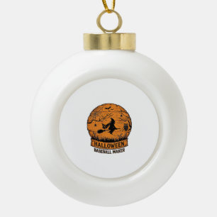 Halloween Baseball Maker Flying Witch Wooden Moon Ceramic Ball Christmas Ornament