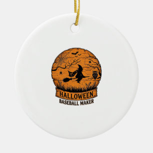 Halloween Baseball Maker Flying Witch Wooden Moon Ceramic Tree Decoration