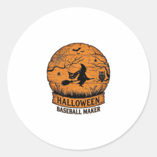 Halloween Baseball Maker Flying Witch Wooden Moon Classic Round Sticker