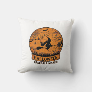 Halloween Baseball Maker Flying Witch Wooden Moon Cushion