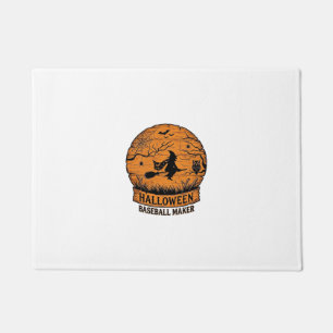 Halloween Baseball Maker Flying Witch Wooden Moon Doormat