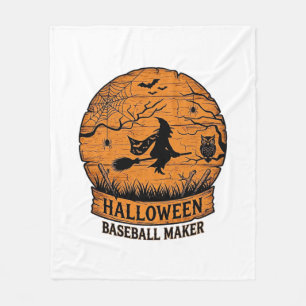 Halloween Baseball Maker Flying Witch Wooden Moon Fleece Blanket
