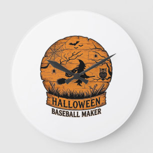 Halloween Baseball Maker Flying Witch Wooden Moon Large Clock
