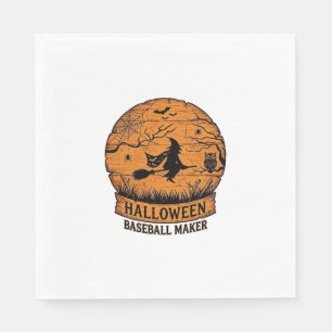 Halloween Baseball Maker Flying Witch Wooden Moon  Napkin
