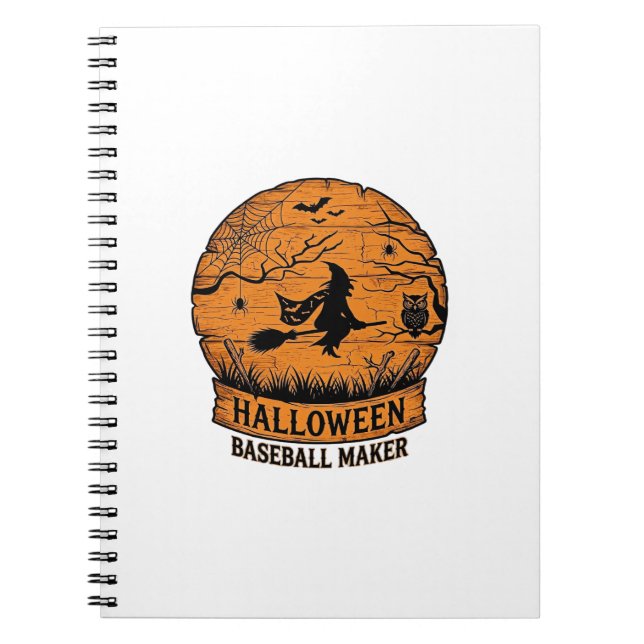 Halloween Baseball Maker Flying Witch Wooden Moon  Notebook (Front)