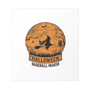 Halloween Baseball Maker Flying Witch Wooden Moon Notepad