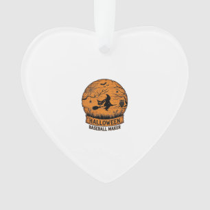 Halloween Baseball Maker Flying Witch Wooden Moon Ornament