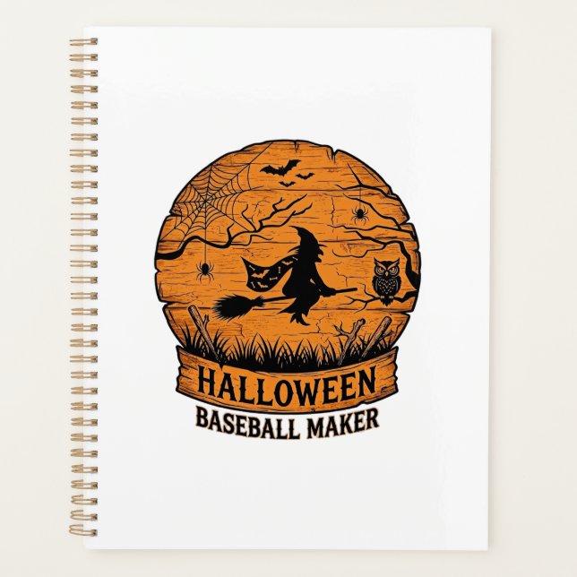 Halloween Baseball Maker Flying Witch Wooden Moon  Planner (Front)