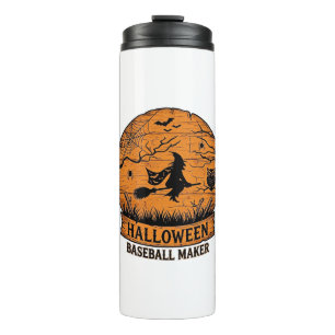 Halloween Baseball Maker Flying Witch Wooden Moon Thermal Tumbler