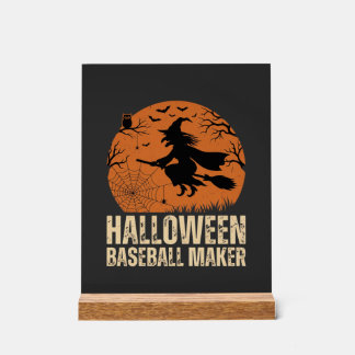 Halloween Baseball Maker Vintage Witch Graphic Acrylic Sign